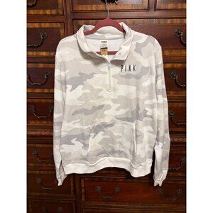 PINK by VICTORIA'S SECRET HALF-ZIP SWEATSHIRT GLACIER GREY CAMO - NEW! XXL